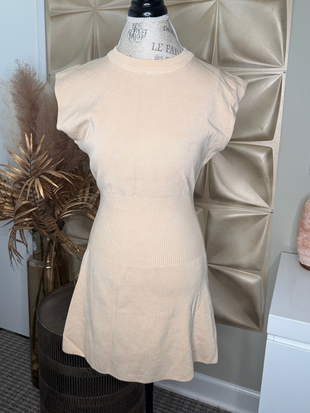 Zara Cream Short-Sleeve Knit Mini Dress